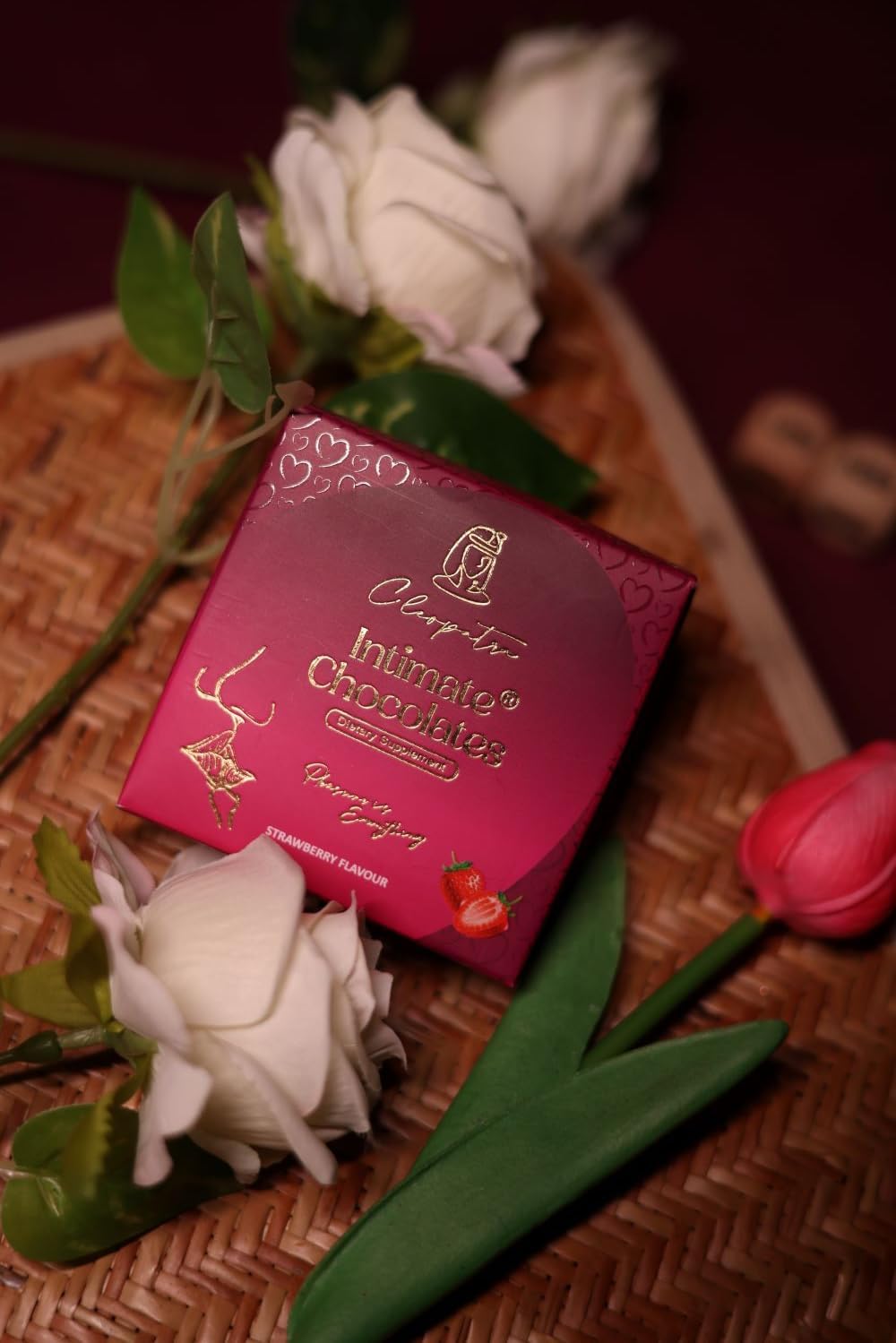 Cleopatra Dark Chocolate for Couples | Boost Mood, Vitality & Desire | Romantic Gift for Men & Women | Perfect for Honeymoon, Girlfriend, Boyfriend, Anniversary & Special Moments (Mini, Strawberry)