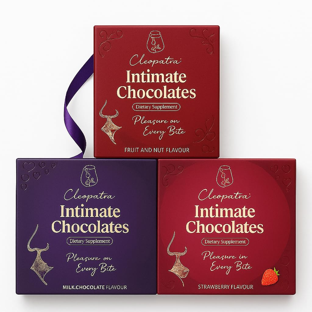Cleopatra Dark Chocolates for Couples | Boost Mood, Vitality & Desire | Honeymoon, Gift for Girlfriend, Boyfriend, Men & Women | Milk, Fruit & Nut, Strawberry Combo Pack