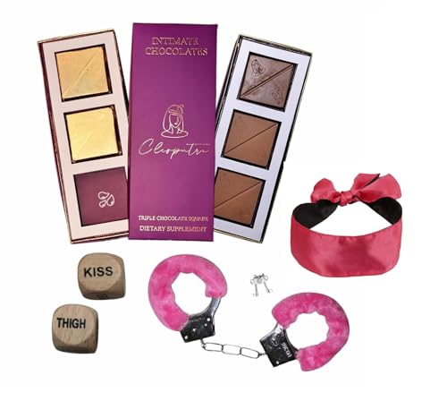 Cleopatra Intimate Chocolate Bars For Uplifting Mood, Vitality, More Desire & Enjoyment Best Gift Set Ideal For Men & Women, 60g With 1 Handcuffs (Hathkadi), 1 Blindfold & 2 Dice|B0DRFRCNC8