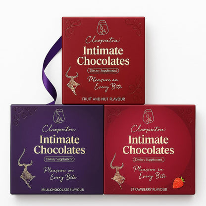 Cleopatra Dark Chocolates for Couples | Boost Mood, Vitality & Desire | Honeymoon, Gift for Girlfriend, Boyfriend, Men & Women | Milk, Fruit & Nut, Strawberry Combo Pack