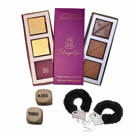 Cleopatra Luxury Chocolate For Uplifting Mood, Vitality, More Desire & Enjoyment Best Gift Set Ideal For Men & Women, Vegetarian And Gluten-Free 60g With 1 Handcuffs (Hathkadi) & 2 Dice